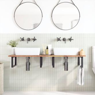 Berkfield Home Elegant Basin Shelf Wall Mounted Steel & Solid Wood Acacia in Brown