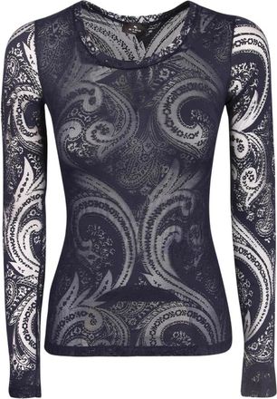 Etro Paisley-print Top met lange mouwen - Dames - Longsleeves - Blauw - L - Tops