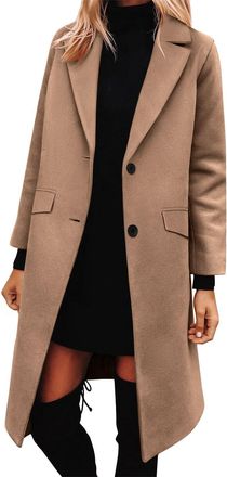 Generic Long Wool Coats for Women UK Single-Breasted Trench Coat Smart Elegant Lapel Collar Longline Jackets Ladies Warm Autumn Winter Pea Coat for Casual Wor