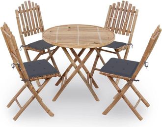 vidaXL Set De Comedor Exterior Plegable 5 Piezas Con Cojines Bamb&uacute; Vidaxl