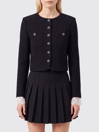 Self Portrait Cropped Crew-Neck Wool Blazer with Jewelled Buttons