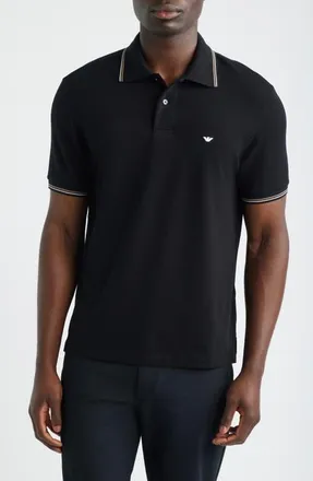 Emporio Armani Tipped Cotton Polo Shirt in Solid Black at Nordstrom, Size X-Large