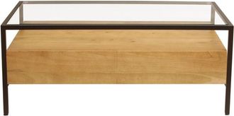 Miliboo Miliboo - Mesa De Centro Rectangular Con Almacenaje De Madera Maciza De Mango, Cristal Y Metal Negro 100 Cm Sita