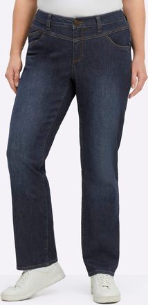 Sheego Bequeme Jeans SHEEGO, Damen, Gr. 40, Normalgr&ouml;ssen, dunkelblau used, 99% Baumwolle, 1% Elasthan, unifarben, lang, Jeans Bequeme Jeans