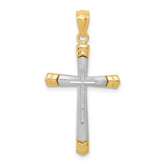Diamond2Deal 14k Two-tone Gold Polished Diamond-Cut Cross Pendant