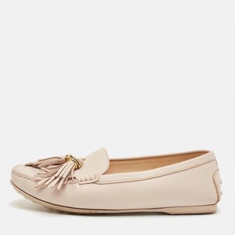 Tod's Tods Beige Leather Fringe Penny Loafers