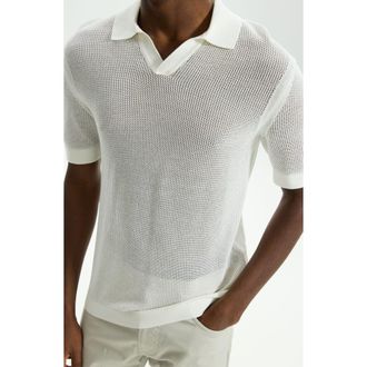 Theory Cairn Johnny Collar Mesh Polo in Ivory at Nordstrom Rack, Size Xx-Large