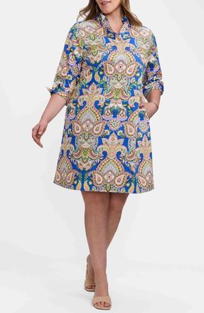 Foxcroft Tammy Paisley Print Shirtdress in Blue/Multi at Nordstrom, Size 3X