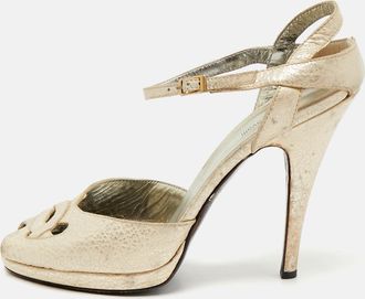 Roberto Cavalli Metallic Leather Ankle Strap Sandals