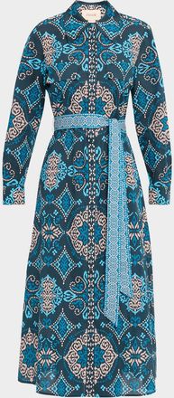 Figue Bassa Medallion-Print Belted Midi Shirtdress