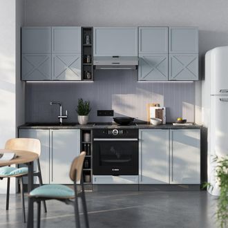 Vicco Mueble De Cocina Fame-line, Azul Claro-gris/antracita, 235 Cm Sin Encimera, Vicco