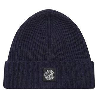 Stone Island Accessoires, Heren, Blauw, L, Wol, Logo Patch Beanie