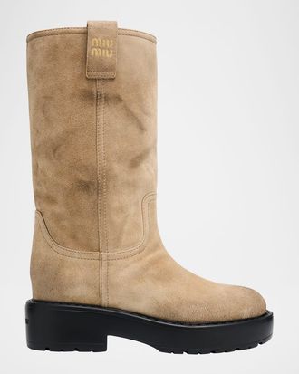 Miu Miu Suede Tall Moto Boots