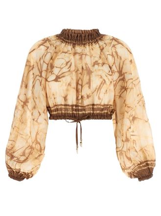 Zimmermann Beige Printed Mock Collar Top