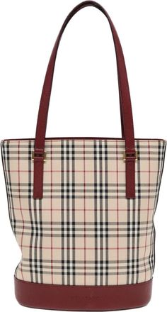 Burberry Nova Check Beige Canvas Shoulder Bag (Pre-Owned)