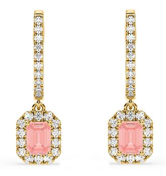 The Diamond Store Annabelle Pink Lab Diamond 1.48ct Emerald Cut Halo Earrings in 18K Yellow Gold - Elara Collection
