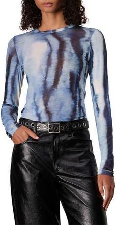 Rag & Bone Yana Mesh Long Sleeve Top in Blue Multi at Nordstrom Rack, Size X-Small