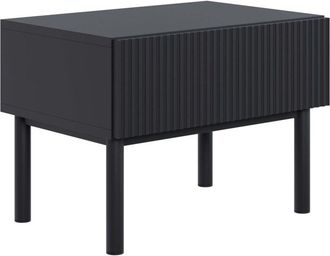 Selsey Selsey Veldio New - Mesita De Noche Con Frente Acanalado Y Caj&oacute;n, Negro, 50 Cm