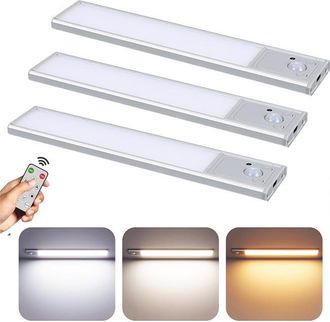 OEM Juego De 3 Luces Para Debajo De Armarios Con Mando A Distancia Y Sensor De Movimiento, Luz De Armario Recargable Regulable De 30 Cm, 3 Colores