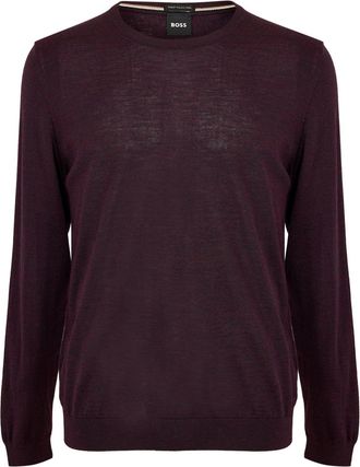 HUGO BOSS Mens Leno Knit Jumper, Soft Virgin Wool in.Dark Red - Size X-Large