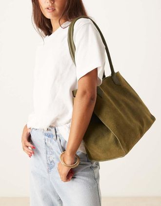 Asos Borsa shopping in camoscio verde bosco con manici tubolari
