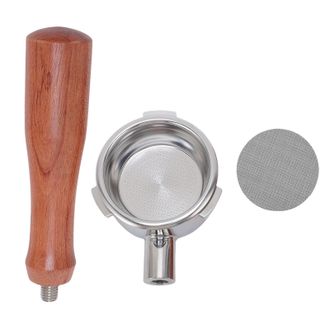 OEM Portafiltro Sin Fondo De 58 Mm Para Petrus En Acero Inoxidable Con Mango De Madera, Cesta Doble Y Rejilla