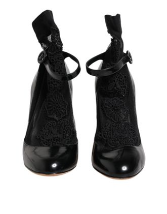 Dolce & Gabbana Black Leather Lace Socks Heels Pumps Womens Shoes (Pre-Owned)
