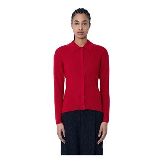 Dries Van Noten Ribgebreide Cardigan met Knopen - Dames - Vesten - Rood - L - Wol - Truien & Vesten