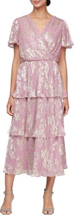 S.L. Fashions Metallic Floral Tiered Cocktail Dress in Blush at Nordstrom, Size 12