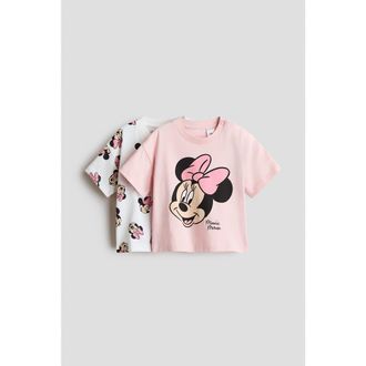 H&M 2-pack Printed Cotton T-shirts in Light Pink/minnie Mouse at Nordstrom, Size 12M