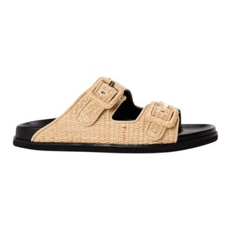 HUGO BOSS Womens/Ladies Freyah Raffia Double Buckle Flat Slippers (Light Beige) - Size UK 5