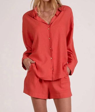 Elan Button Down Blouse In Tomato Red