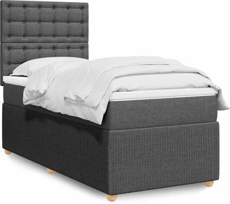 vidaXL Cama Box Spring Con Colch&oacute;n Tela Gris Oscuro 90x190 Cm Vidaxl