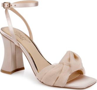 Badgley Mischka Fayola Ankle Strap Sandal in Beige Satin at Nordstrom, Size 7.5