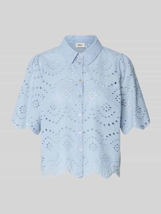 Only Loose Fit Bluse mit Lochstickerei Modell VALAIS in Hellblau, Gr&ouml;&szlig;e XL