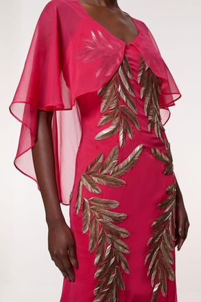 Karen Millen Womens Feather Embellished Woven Cape Sleeve Maxi Dress - Pink - Size 10 UK