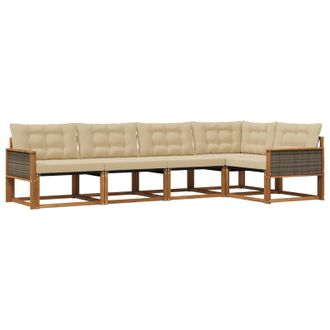 vidaXL Conjunto De Sof&aacute;s De Exterior Con Coj&iacute;n 5 Pcs Natural Y Beige Vidaxl