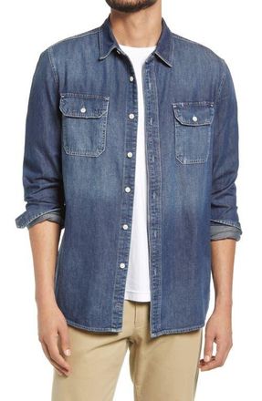 AG - Adriano Goldschmied Benning Chambray Slim Fit Utility Shirt in Nucleus at Nordstrom, Size Large