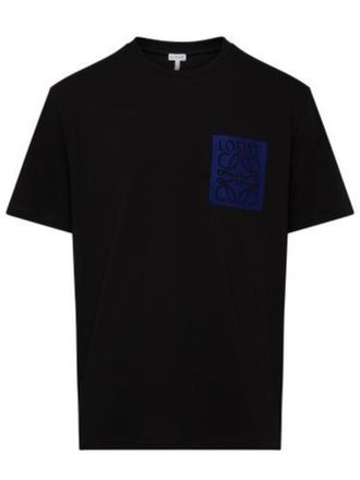 Loewe Mens Blue Anagram Fake Pocket T-Shirt in Black material_cotton - Size X-Large