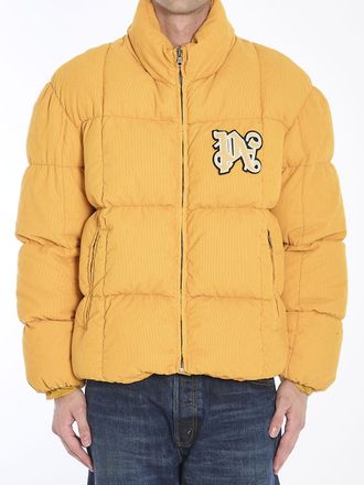 Palm Angels Mens Monogram Corduroy Puffer Jacket - Orange Cotton - Size Medium