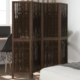 vidaXL Biombo Separador De 4 Paneles Madera Paulownia Marr&oacute;n Oscuro Vidaxl