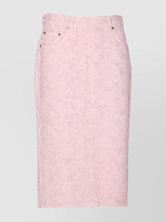 Haikure denim fur-effect midi high-waisted skirt