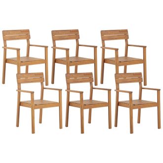Beliani Conjunto De 6 Sillas De Madera De Acacia Clara Con Reposabrazos R&uacute;stico Jard&iacute;n Exterior Fornelli