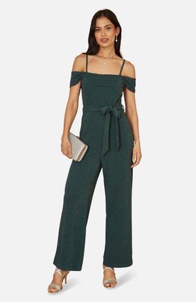 Yumi Sparkle Stretch Bardot Jumpsuit in Green at Nordstrom, Size 12