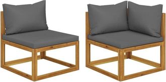 vidaXL Juego De Sof&aacute; 2 Pzas Con Cojines Gris Oscuro Madera De Acacia Vidaxl