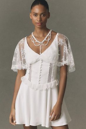 BHLDN Lace Flutter Sleeve Mini Dress