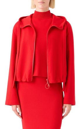 Akris Wool Stretch Knit Hooded Bomber Jacket in Bright Red at Nordstrom, Size 12
