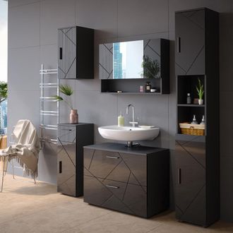 Vicco Conjunto De Muebles De Ba&ntilde;o Irma, Antracita Alto Brillo, 5 Piezas