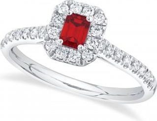 Allurez Emerald Cut Ruby & Diamond Engagement Ring 14K White Gold (0.68ct)