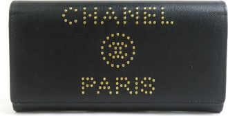 Chanel Black Grained Calfskin Long Wallet (Bi-Fold) (Pre-Owned)